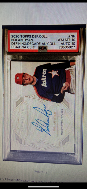 Nolan Ryan 2020 Topps Definitive Most Strikeouts Autograph /10 Psa 10 10 Pop 1