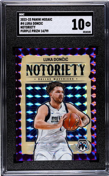 2022-23 Panini Mosaic #4 Luka Doncic Notoriety Purple Prizm /99 SGC 10