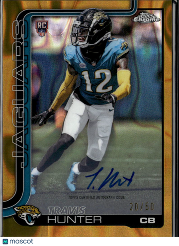 Travis Hunter 2025 Topps Chrome Football RC Auto Gold /50 Jacksonville Jaguars