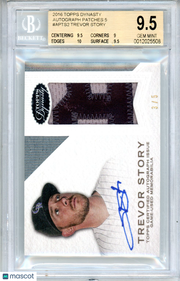 2016 Topps Dynasty Autograph Patches 5 Trevor Story #APTS2 BGS 9.5 Auto 10