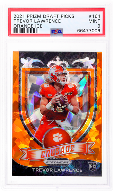 2021 Panini Prizm Draft Picks Crusade Orange Ice Prizm Trevor Lawrence #161 PSA 9