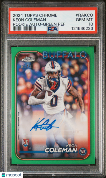 Keon Coleman 2024 Topps Chrome Rookie Autographs Variations Auto Green Ref /99 PSA 10
