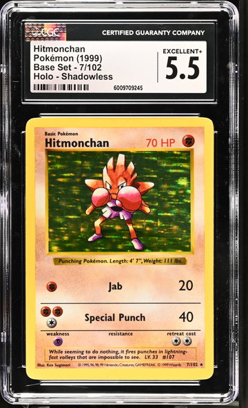 1999 Pokemon #7/102 Hitmonchan Base Set CGC 5.5