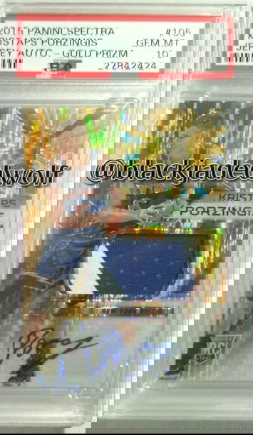 KRISTAPS PORZINGIS 2015/16 SPECTRA PRIZM GOLD PATCH AUTO ROOKIE #1/10 1/1 PSA 10