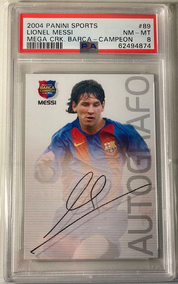 2004 PANINI SPORTS LIONEL MESSI MEGA CRACKS BARCA CAMPEON PSA 8