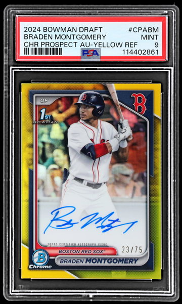 2024 Bowman Draft Braden Montgomery Chrome Prospect Autograph Yellow Refractor PSA 9