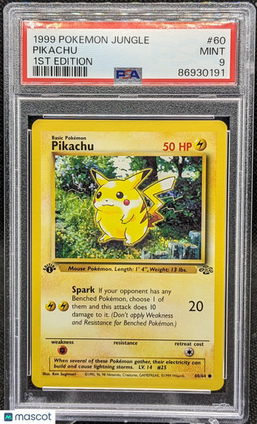1999 Pokemon Jungle Pikachu #60 1st Edition PSA 9