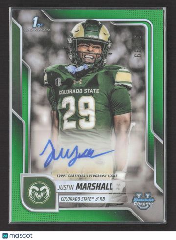 2025 Topps Bowman Chrome University Football Justin Marshall #BCA-JMA Green Refractor Auto
