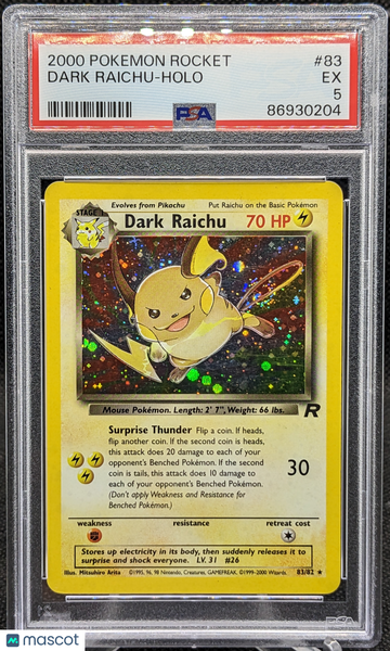 2000 Pokemon Rocket Dark Raichu Holo #83 PSA 5