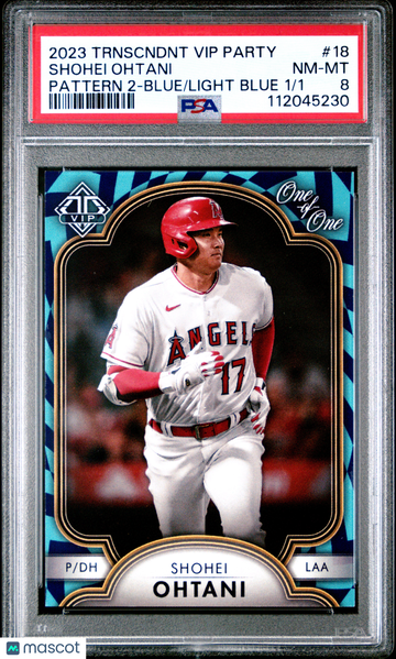 2023 Topps Baseball Transcendent Vip Party Shohei Ohtani #18 Pattern 2 Blue Light Blue /1 PSA 8