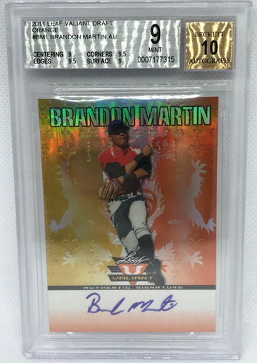 2011 Leaf Valiant Orange Brandon Martin Auto /25 BGS 9 Auto 10