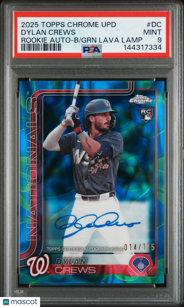 2025 Topps Chrome Update Rookie Autographs Dylan Crews #DC B GRN Lava Lamp /175 PSA 9
