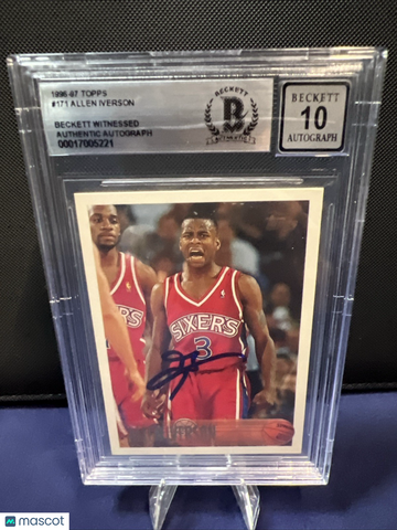 Graded 1996 Topps 1996-97 Allen Iverson #171 Rookie Auto BGS 10 Philadelphia 76ers