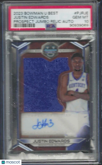 2023 Bowman University Best Prospect Jumbo Relic Autographs Justin Edwards #PJRJE PSA 10
