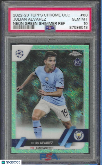 2022-23 Topps Chrome UEFA Club Competitions Julian Alvarez #68 Neon Green Shimmer PSA 10