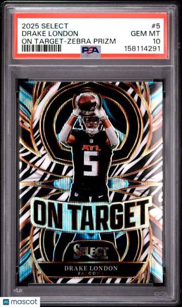 Drake London 2025 Panini Select #5 Zebra Prizm Short Print PSA 10