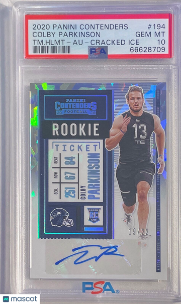 2020 Panini Contenders Colby Parkinson #194 Variation Auto Cracked Ice PSA 10