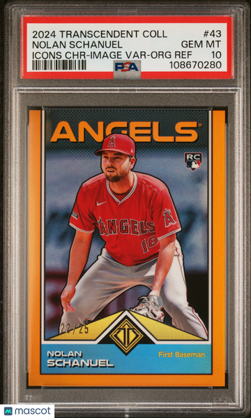 2024 Topps Transcendent Collection Transcendent Icons Chrome Nolan Schanuel #43 Image Var Org Ref /25 PSA 10