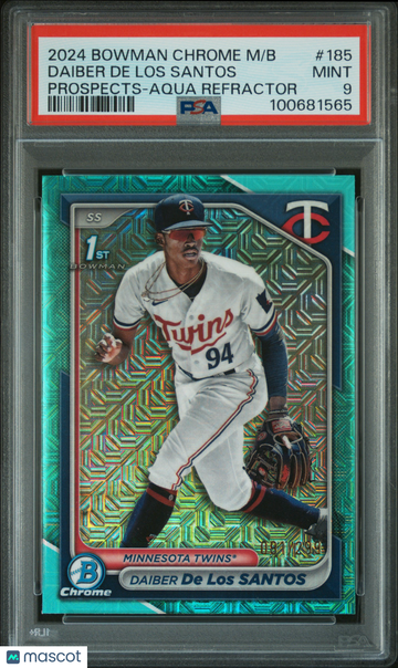 2024 Bowman Mega Box Chrome Prospects Daiber De Los Santos #185 Aqua Refractor PSA 9