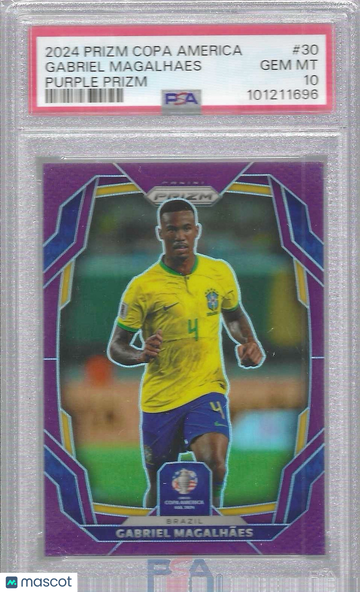 2024 Panini Prizm Conmebol Copa America Gabriel Magalhaes #30 Purple PSA 10