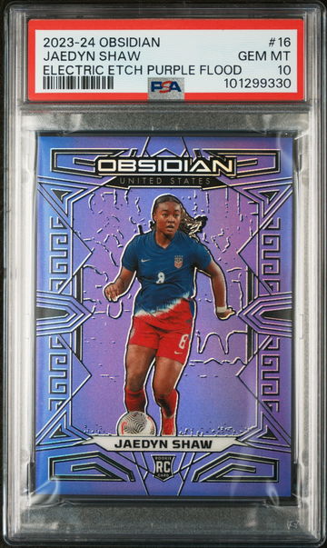 2023 PANINI OBSIDIAN JAEDYN SHAW #/25 ELECTRIC ETCH PURPLE FLOOD #16 RC PSA 10