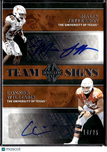 2018 Panini Majestic Football Team Signs Malik Jefferson Connor Williams #TSD-TL /25