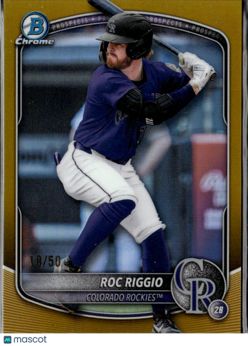 Roc Riggio 2024 Bowman Chrome Draft Gold Refractor /50 Colorado Rockies