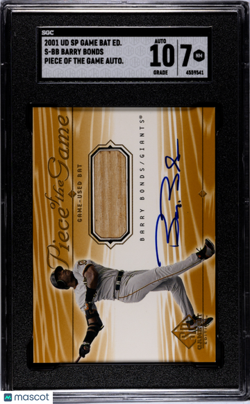 2001 Upper Deck SP Game Bat Edition Barry Bonds #S-BB Piece Of The Autograph SGC 7 Auto 10