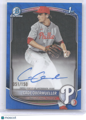 2025 Bowman Chrome Prospect Autograph Cade Obermueller #CPA-CO Blue Wave Refractor /150