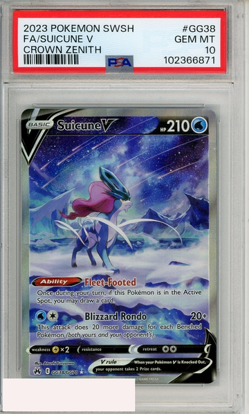 2023 POKEMON SWORD AND SHIELD CROWN ZENITH FA SUICUNE V #GG38 PSA 10 GEM MT