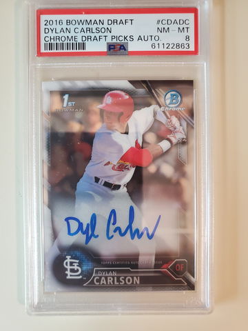 DYLAN CARLSON 2016 BOWMAN DRAFT CHROME AUTO PSA 8