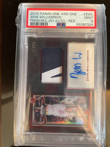 2019 One and One Zion Williamson Jsy Auto /25 Psa 9