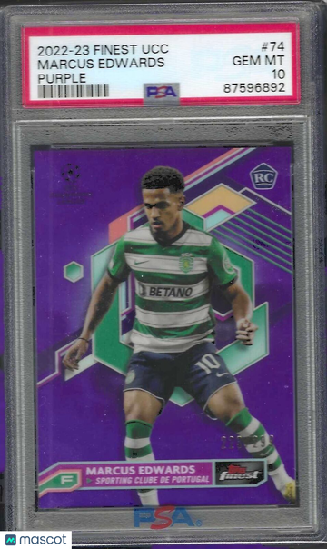 2022-23 Topps Finest UEFA Club Competitions Marcus Edwards #74 Purple Refractor PSA 10