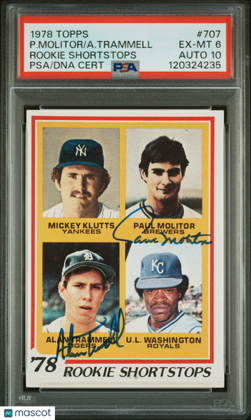 1978 Topps Rookie Shortstops #707 Rookie Shortstops PSA 6 Auto 10