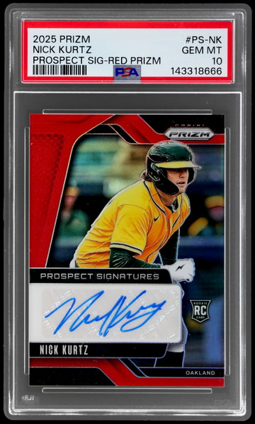 2025 Panini Prizm Nick Kurtz Prospect Signature Red Prizm PSA 10