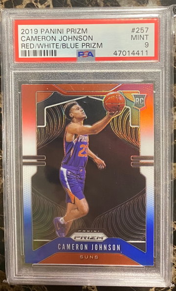 2019 panini prizm Cameron Johnson red white blue prizm #257 mint 9 psa 