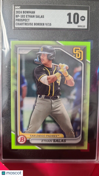 2024 Bowman Ethan Salas #BP-102 Chartreuse Short Print Parallel/Variety Rookie SGC 10