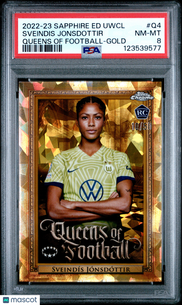2022-23 Topps Chrome Sapphire UEFA Women's Champions League Sveindis Jonsdottir #Q4 Gold /50 Rookie PSA 8