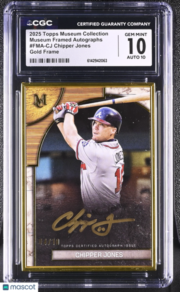 2025 Topps Museum Collection Chipper Jones #FMA-CJ Gold Frame Museum Framed Autographs 04/10 CGC 10 Auto 10