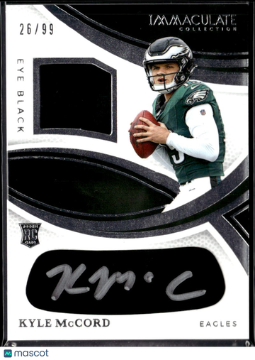 Kyle McCord 2025 Panini Immaculate Collection Eye Black Jersey RC Memorabilia Auto /99 Philadelphia Eagles