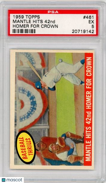 1959 Topps Mantle Hits 42nd #461 Homer For Crown PSA 5