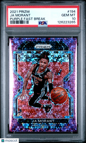 2021 Panini Prizm Ja Morant #194 Purple Fast Break PSA 10