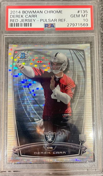2014 Bowman Chrome Derek Carr Red Jersey - Pulsar Ref PSA 10