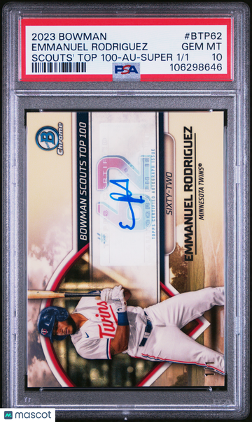 2023 Bowman Scouts' Top 100 Emmanuel Rodriguez #BTP62 Au Super /1 PSA 10