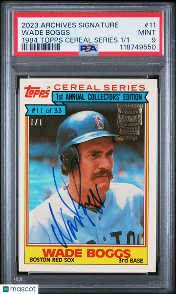 2023 Topps Archives Signature Series Wade Boggs #11 1984 Cereal /1 PSA 9 Topps