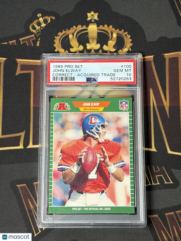 1989 Pro Set John Elway #100 Correct Acquired Trade PSA 10