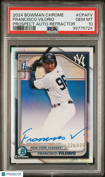 2024 Bowman Chrome Prospect Autographs Francisco Vilorio #CPAFV Refractor 226/499 PSA 10 Auto
