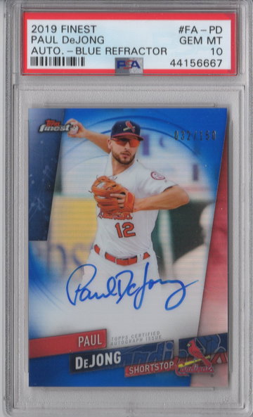 2019 Finest Paul DeJong Auto Blue Refractor PSA 10