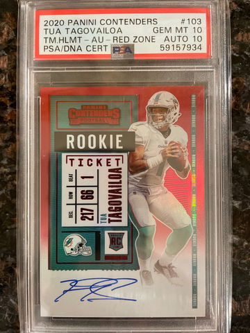 2020 panini contenders Tua Tagovailoa Red zone auto Psa 10 auto 10