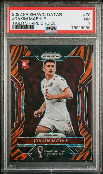 2022 PANINI JOAKIM MAEHLE PRIZM WORLD CUP QATAR TIGER STRIPE CHOICE #70 PSA 7